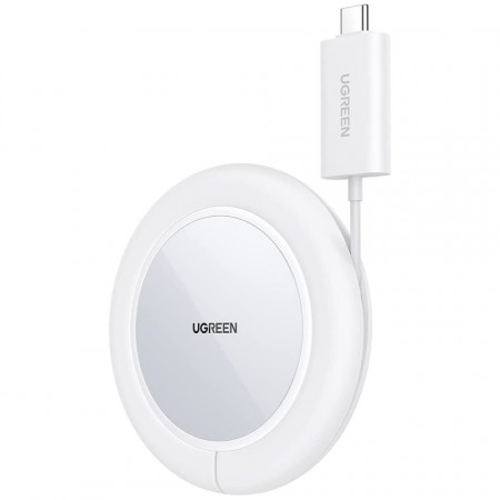 Безжично зарядно UGREEN Qi 15W (поддържа Magsafe) със силиконов калъф (CD245-40123) бяло