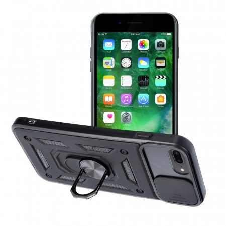 Гръб със стойка и подвижно покритие за камерата Slide Armor - iPhone 7 Plus / 8 Plus черен