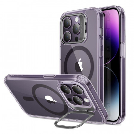 Гръб със стойка ESR Classic Kickstand MagSafe - iPhone 14 Pro прозрачен с лилава рамка