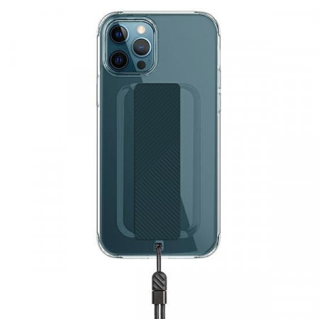 Гръб с лентов държач и каишка UNIQ Heldro с антимикробно покритие - iPhone 12 Pro Max прозрачен