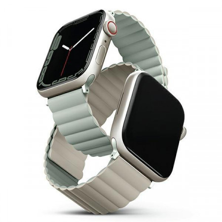 Двулицева магнитна каишка за часовник UNIQ Revix - Apple Watch Series 4/5/6/7/8/SE/SE2/Ultra 42/44/45mm резеда / бежов