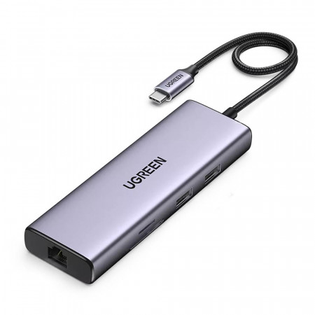 Докинг станция UGREEN 5в1 USB Type C към HDMI 1.4 / 3x USB Type A / USB Type C Power Delivery 100W CM511 сива