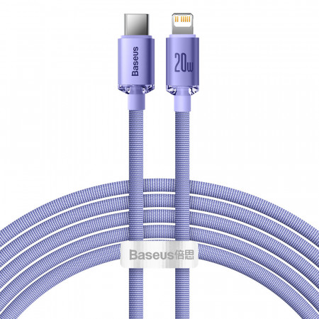 Кабел за зареждане и данни BASEUS Crystal Shine USB Type C към Lightning с бързо зареждане 20W 2m лилав (CAJY000305)