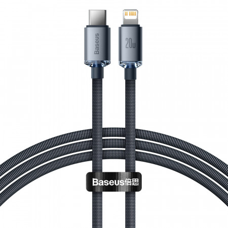 Кабел за зареждане и данни BASEUS Crystal Shine USB Type C към Lightning с бързо зареждане 20W 1.2m черен (CAJY000201)