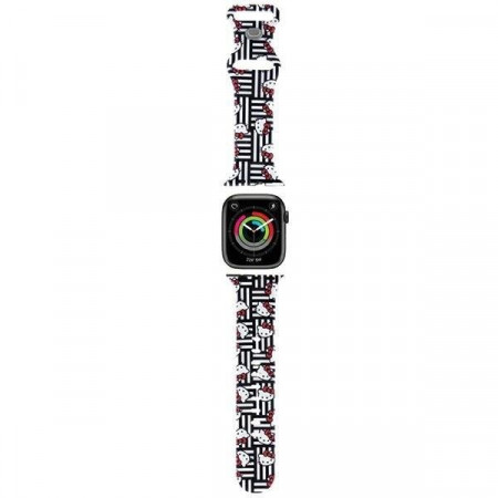Каишка HELLO KITTY Silicone Heads & Stripes Strap - Apple Watch 41mm Series 9 / 41mm Series 8 / 41mm Series 7 / 40mm Series 6 / 40mm SE / 40mm Series 5 / 40mm Series 4 / 38mm Series 3 / 38mm Series 2 / 38mm (1st gen) черен