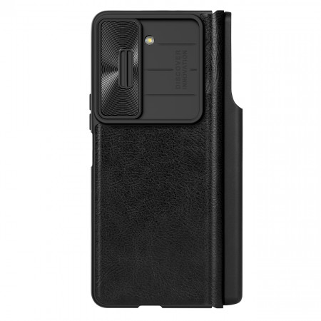 Калъф от еко кожа с подвижно покритие за камерата NILLKIN Qin Leather Pro - Samsung Galaxy Z Fold5 Leather Flip Case with Camera Cover черен