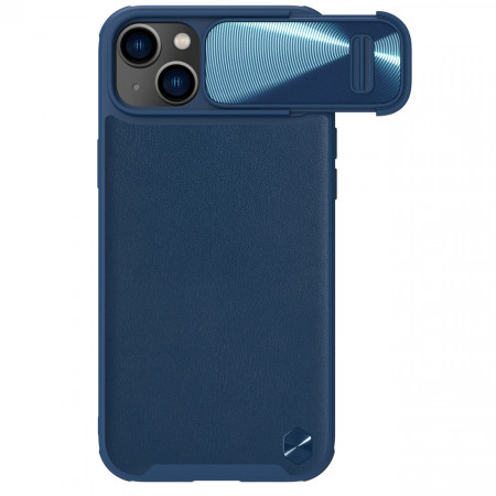 Кожен гръб с подвижно покритие за камерата NILLKIN CamShield Leather S - iPhone 14 Plus син