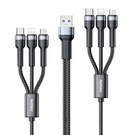 Мултифункционален кабел за зареждане и данни REMAX Jany Series 6в1 USB Type A към USB Type C / Micro USB / Lightning + USB Type C / Micro USB / Lightning 2m (RC-124) черен