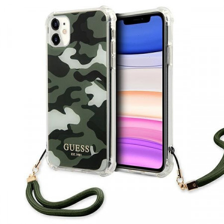 Оригинален гръб GUESS Camo GUHCN61KSARKA с връзка - iPhone 11 зелен / каки