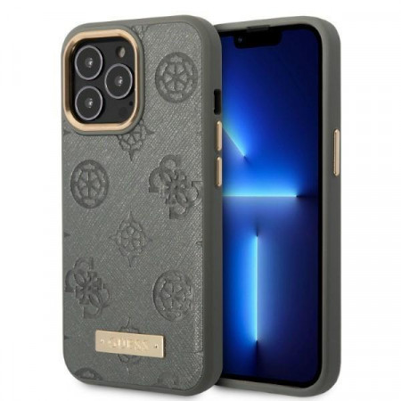 Оригинален гръб GUESS Peony Logo Plate MagSafe GUHMP13LSAPSTG - iPhone 13 Pro сив