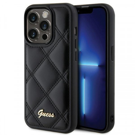 Оригинален гръб GUESS Quilted Metal Logo - iPhone 15 Pro черен