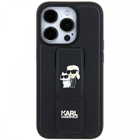 Оригинален гръб KARL LAGERFELD Gripstand Saffiano Karl & Choupette Pins - iPhone 11 черен
