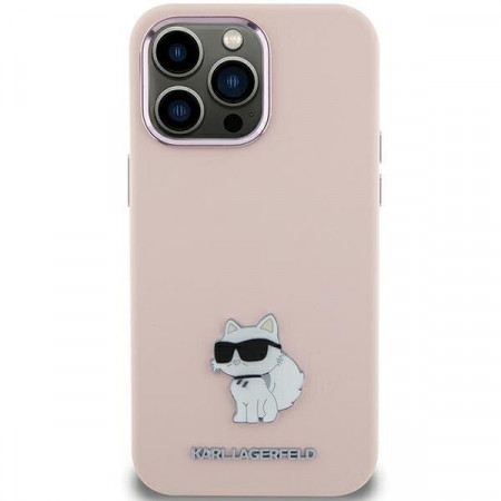 Оригинален гръб KARL LAGERFELD Silicone Choupette Metal Pin - iPhone 15 Plus / 14 Plus розов