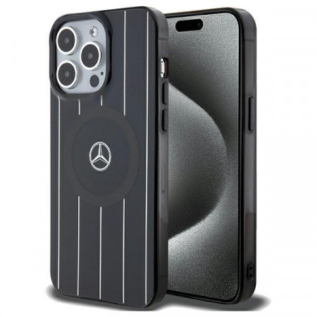 Оригинален гръб MERCEDES Double Layer Crossed Lines MagSafe - iPhone 15 Pro черен