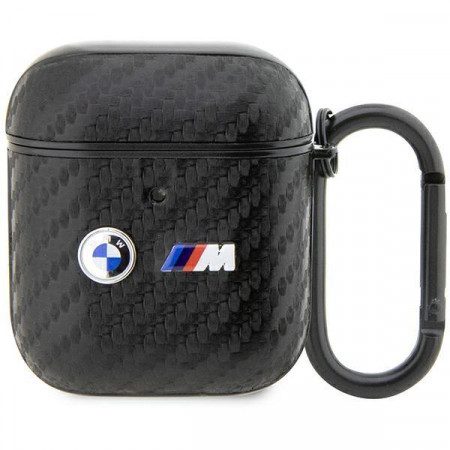 Оригинален калъф за слушалки BMW Carbon Double Metal Logo BMA2WMPUCA2 - AirPods 1 / 2 черен
