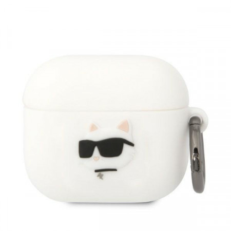 Оригинален калъф за слушалки Karl LAGERFELD Silicone Choupette Head 3D KLA3RUNCHH - AirPods 3 бял