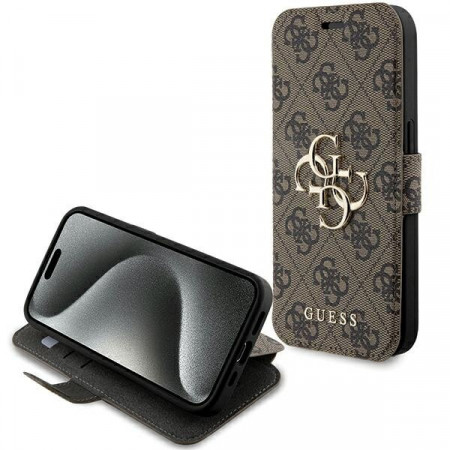 Оригинален калъф тип книга GUESS 4G Metal Logo - iPhone 15 Pro Max кафяв
