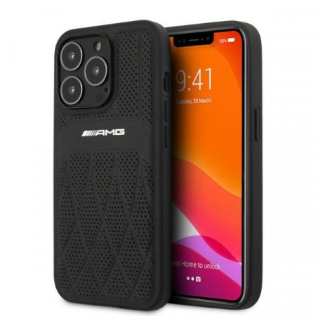 Оригинален твърд гръб AMG Leather Curved Lines AMHCP13LOSDBK - iPhone 13 Pro черен