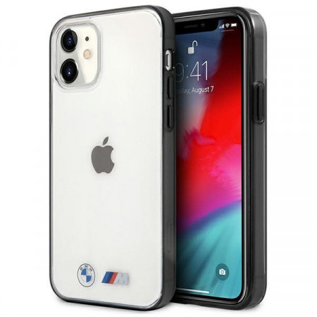 Оригинален твърд гръб BMW Sandblast BMHCP12SMBTOK - iPhone 12 mini прозрачен с черна рамка