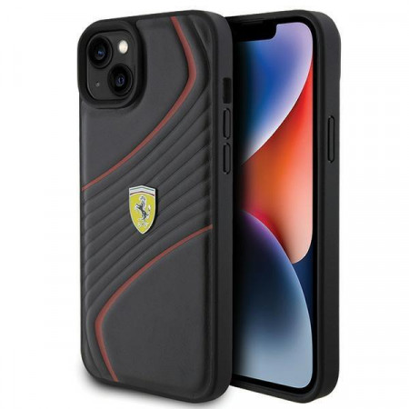 Оригинален твърд гръб FERRARI Twist Metal Logo - iPhone 15 Plus черен