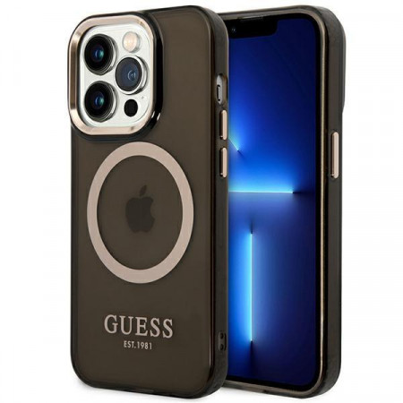 Оригинален твърд гръб GUESS Gold Outline Translucent MagSafe GUHMP14LHTCMK - iPhone 14 Pro черен