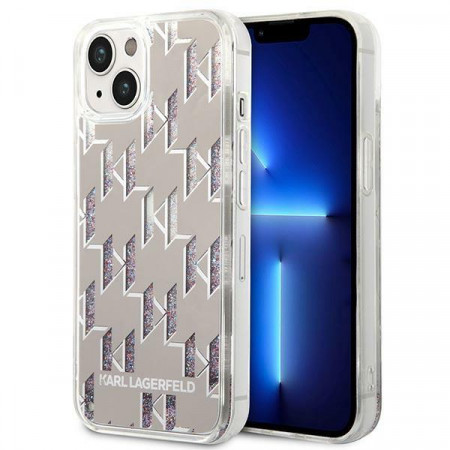 Оригинален твърд гръб KARL LAGERFELD Liquid Glitter Monogram KLHCP14SLMNMS - iPhone 14 сребрист
