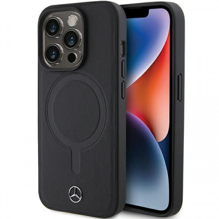 Оригинален твърд гръб MERCEDES Smooth Leather MagSafe - iPhone 15 Pro Max черен