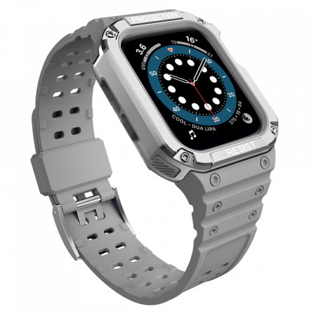 Подсилен калъф за корпус с каишка Protect - Apple Watch 41mm Series 9 / 41mm Series 8 / 41mm Series 7 / 40mm Series 6 / 40mm SE / 40mm Series 5 / 40mm Series 4 / 38mm Series 3 / 38mm Series 2 сив