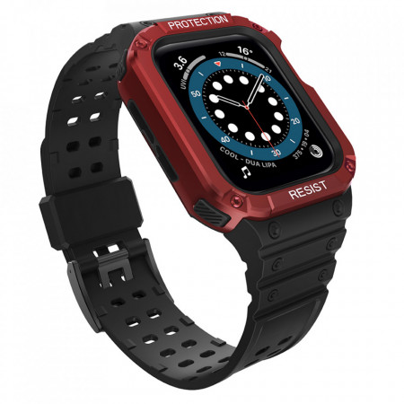 Подсилен калъф за корпус с каишка Protect - Apple Watch 45mm Series 9 / 45mm Series 8 / 45mm Series 7 / 44mm SЕ (2nd gen) / 44mm SE / 44mm Series 6 / 44mm Series 5 / 44mm Series 4 / 42mm Series 3 / 42mm Series 2 черен