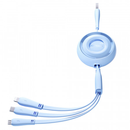 Прибиращ се кабел за зареждане и данни JOYROOM Colorful S-A40 3in1 USB Type A към USB Type C / Lightning / micro USB 1m син