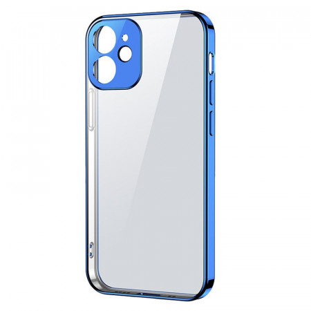 Прозрачен ултратънък гръб JOYROOM New Beauty с цветна рамка - iPhone 12 mini син