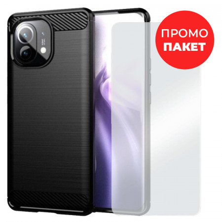 ПРОМО ПАКЕТ Силиконов гръб Carbon + плосък стъклен протектор - Xiaomi Mi 11 Lite / 11 Lite 5G/ 11 Lite 5G NE