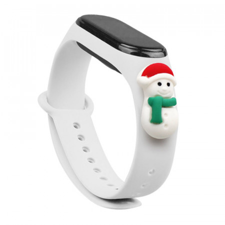Силиконова каишка за часовник Xmas - Xiaomi Mi Band 3 / Band 4 коледен дизайн (снежен човек 1) бял