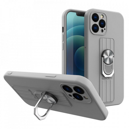 Силиконов гръб с държач-стойка Ring - iPhone 13 mini сребрист