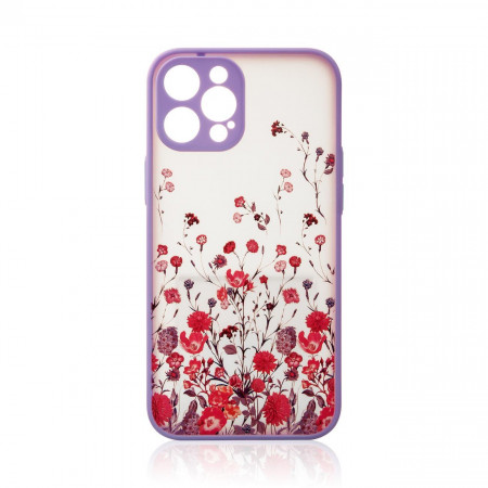 Силиконов гръб Design - iPhone 12 Pro Max лилав с цветя