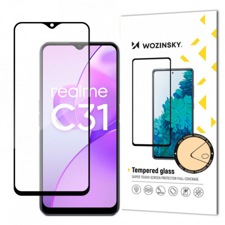 5D Full Glue закален стъклен протектор с пълно покритие WOZINSKY съвместим с гръб - Realme C31 с черна рамка