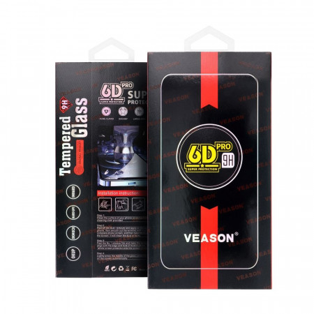 6D Pro Full Glue закален стъклен протектор VEASON - iPhone 6 / 6s / 7 / 8 / SE 2020 / SE 2022 с черна рамка