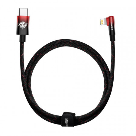90° кабел за зареждане и данни BASEUS MVP 2 USB Type C към Lightning с бързо зареждане 20W 1m черен / червен
