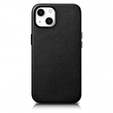 Гръб от естествена кожа iCARER Leather MagSafe - iPhone 14 Plus черен