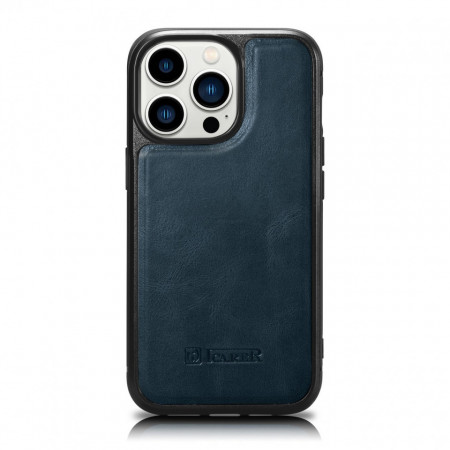 Гръб от естествена кожа iCARER Leather Oil Wax MagSafe - iPhone 14 Pro син