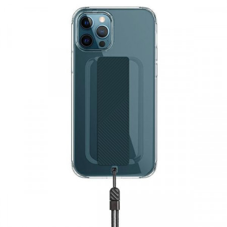 Гръб с лентов държач и каишка UNIQ Heldro с антимикробно покритие - iPhone 12 / 12 Pro прозрачен