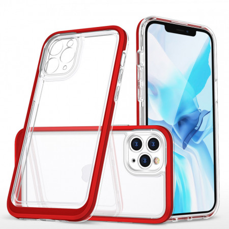 Гръб Clear 3в1 с гел рамка - iPhone 11 Pro Max червен
