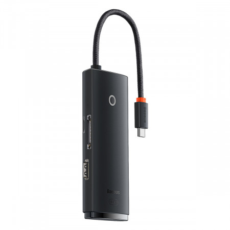 Докинг станция BASEUS Lite Series USB Type C към 2x USB Type A 3.0 / USB Type C / HDMI 1,4 / четец за SD и Micro SD карти (WKQX050001) черна