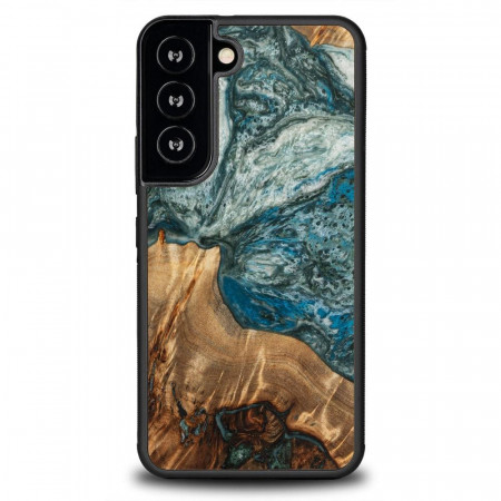 Дървен гръб BEWOOD Unique Wood and Resin - Samsung Galaxy S22 Planet Earth син / зелен