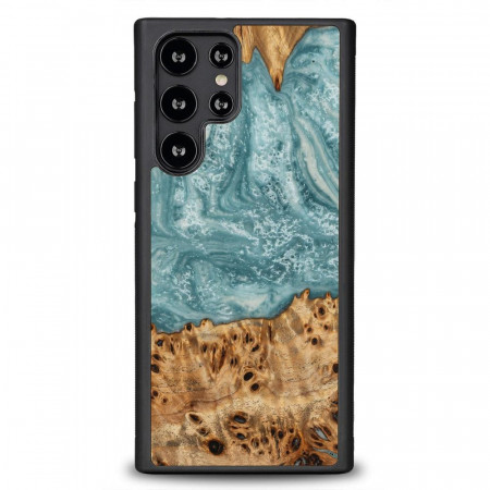 Дървен гръб BEWOOD Unique Wood and Resin - Samsung Galaxy S22 Ultra Uranus син / бял