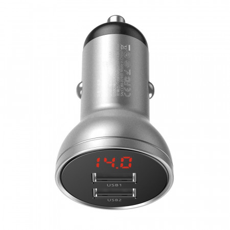 Зарядно за кола BASEUS 24W 4.8A 2x USB Type A с LCD дисплей (CCBX-0S) сребристо