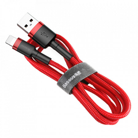 Кабел за зареждане и данни с оплетка BASEUS Cafule USB Type A към Lightning Quick Charge 3.0 1.5A 2m (CALKLF-C09) червен