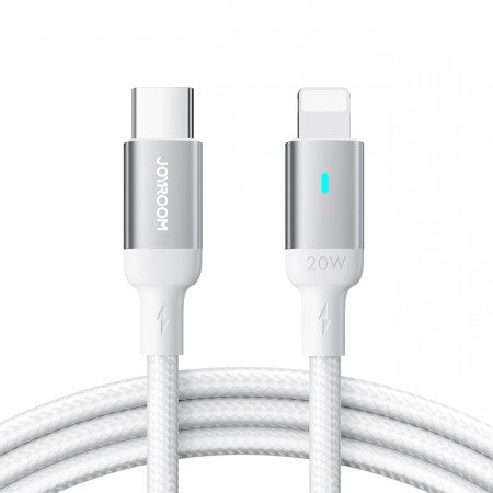 Кабел за зареждане и данни с оплетка JOYROOM A10 USB Type C към Lightning 20W 1.2m бял (S-CL020A10)