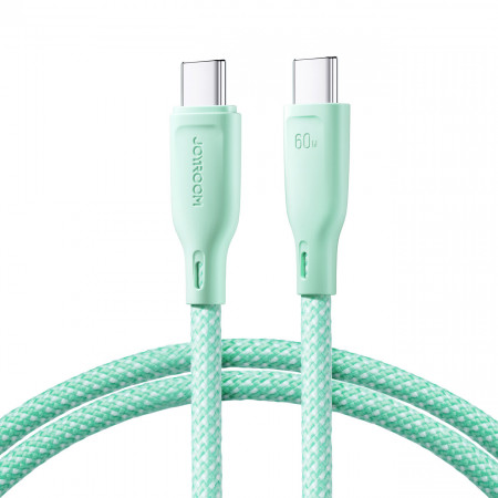 Кабел за зареждане и данни с оплетка JOYROOM Multi-Color SA34-CC3 USB Type C към USB Type C 60W с бързо зареждане 1m зелен