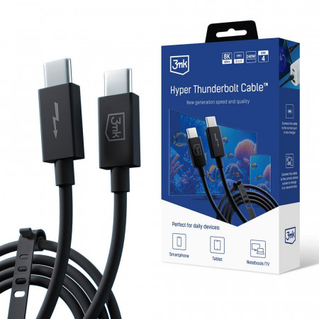Кабел за зареждане и данни 3mk Hyper ThunderBolt USB Type C към USB Type C 240W 1m черен